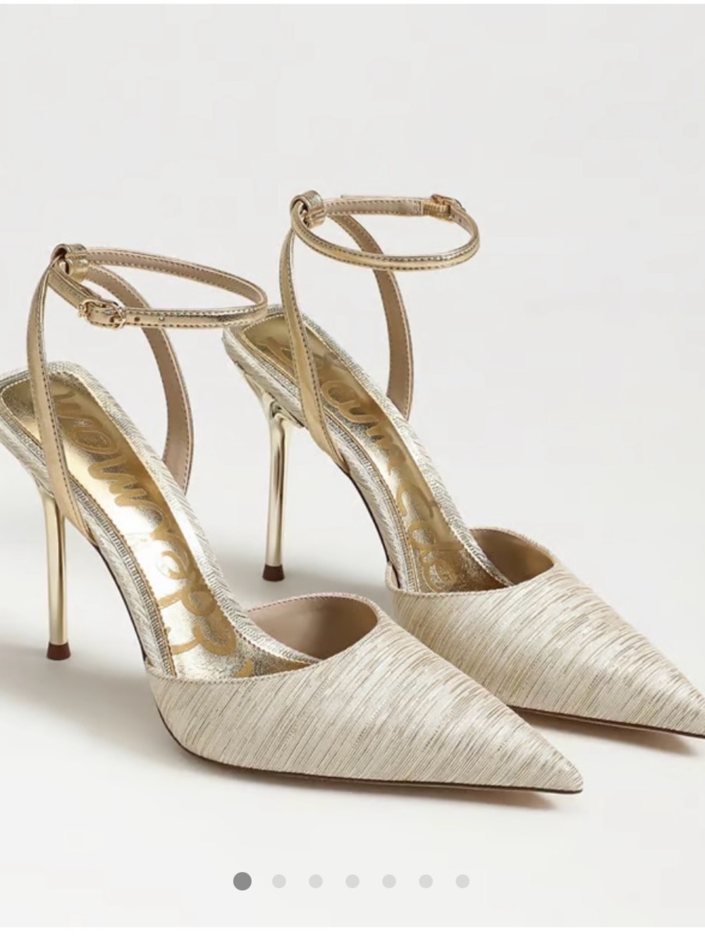 Sam Edelman Gold and Cream Pointed Toe Ankle-Strap Pumps